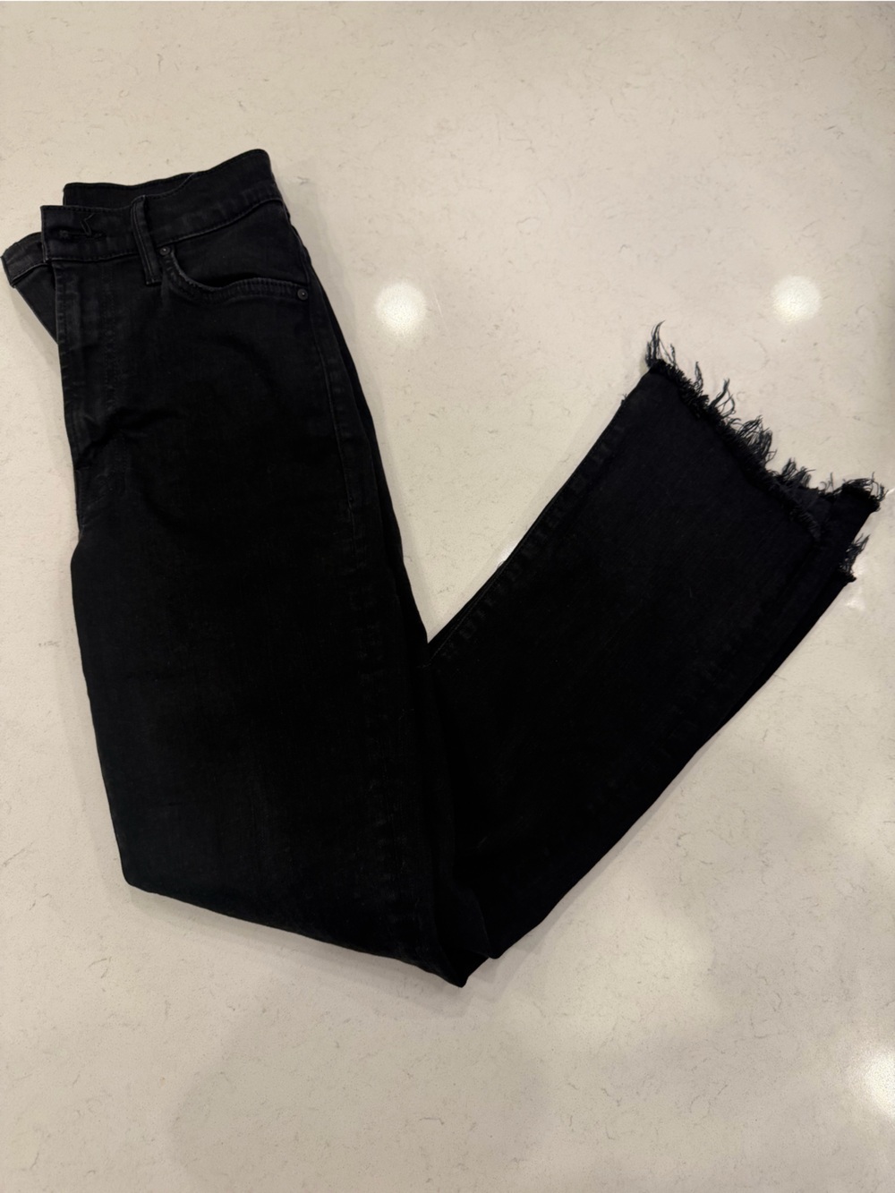 MOTHER Black Straight-Leg Jeans with Frayed Hem